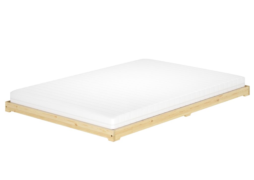 Futonbett Bodenbett extra niedriges Holzett 140x200 Kiefer lackiert Zubehör wählbar V-60.47K-14Rollrost und Matratze inkl.