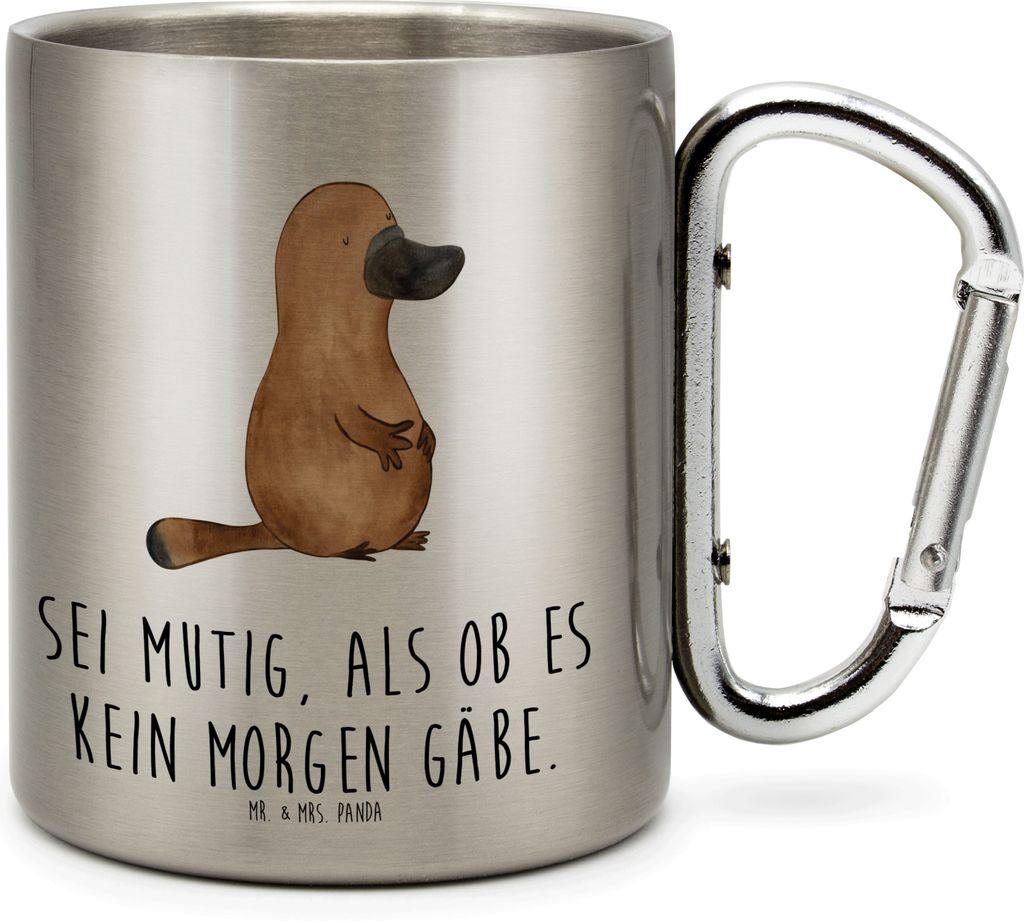 Mr. & Mrs. Panda Thermobecher Schnabeltier Mut - Transparent - Geschenk, Teetasse, Arbeit, Isolierbecher Edelstahl, Weltreise, Reisebecher, Motivat...