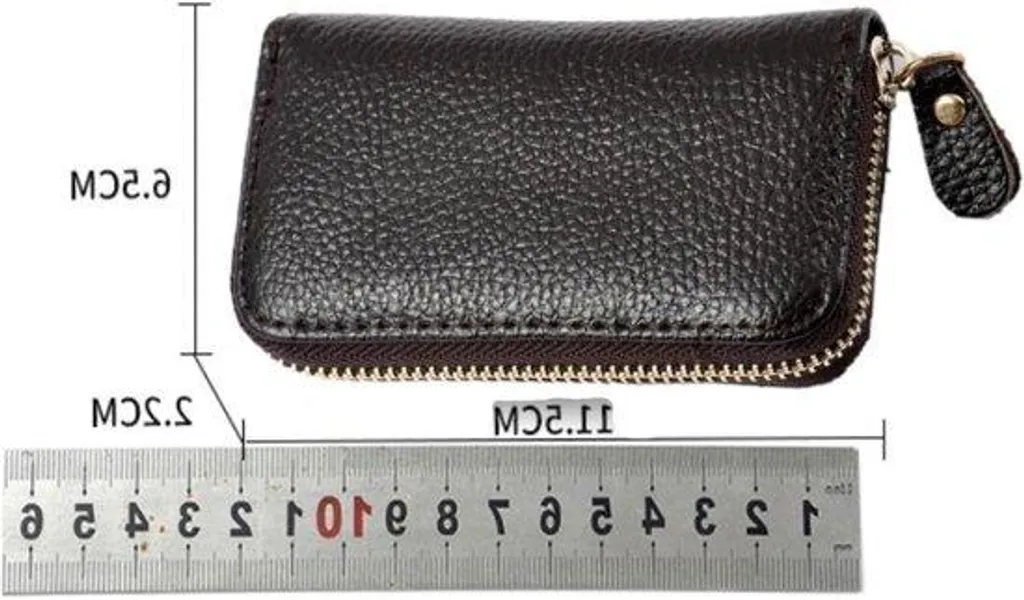Porte-clés portefeuille en cuir noir avec zip pour 6 clés et petite monnaie