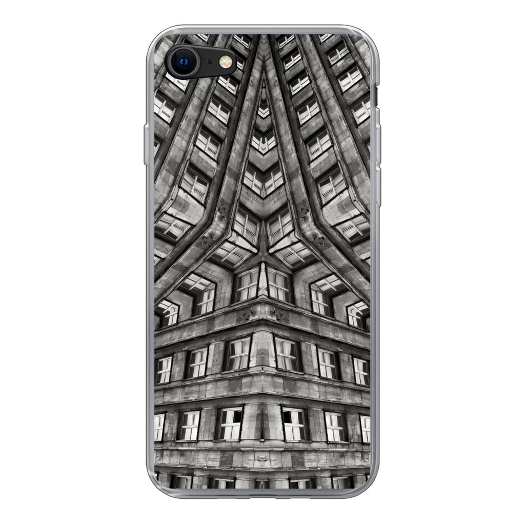MuchoWow Handyhülle Schutzhülle Hülle für iPhone SE 2022 Kunst - Schwarz - Weiß - Psychedelisch Silikon Softcase Handy Hülle - Schutzhülle