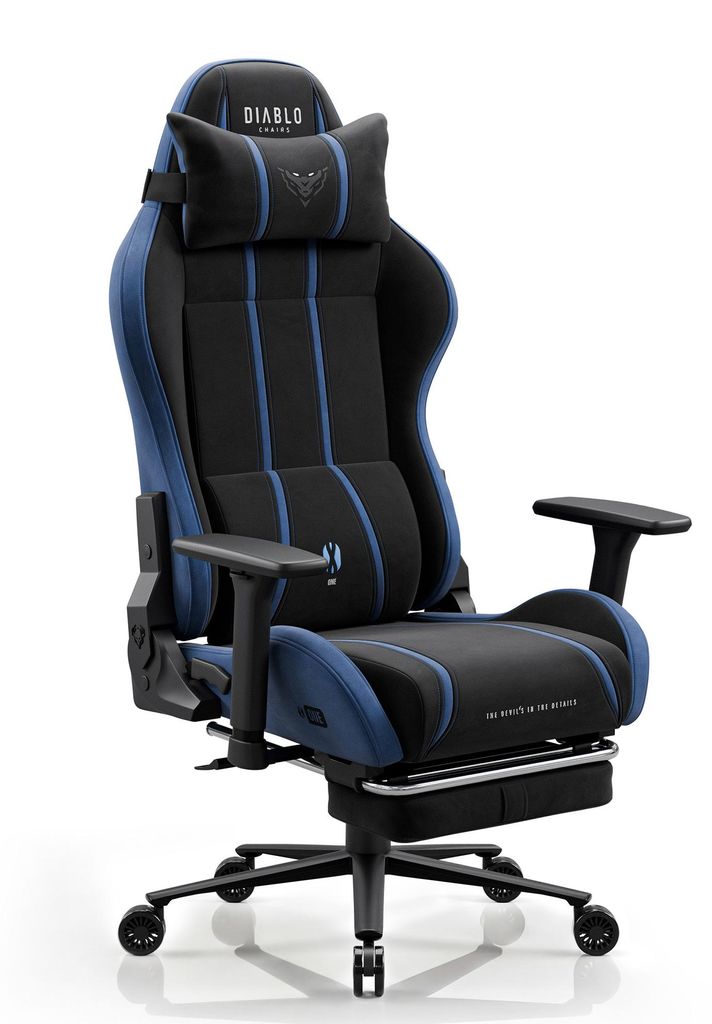 Diablo Chairs X-One 2.0 Gaming Stuhl aus Stoff, ergonomischer Bürostuhl, Drehstuhl Size King Schwarz und Blau