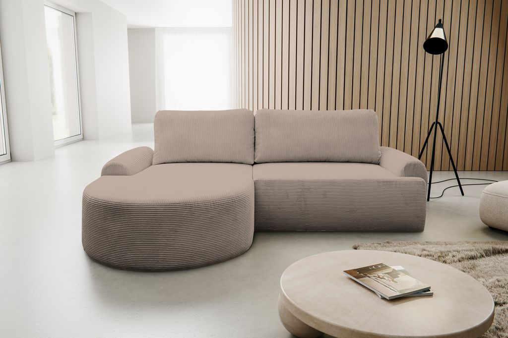 VENASI DREAM Links Ecksofa CORD mit Schlaffunktion und Bettkasten Eckcouch Sofa L Form Schlafsofa CAPPUCCINO