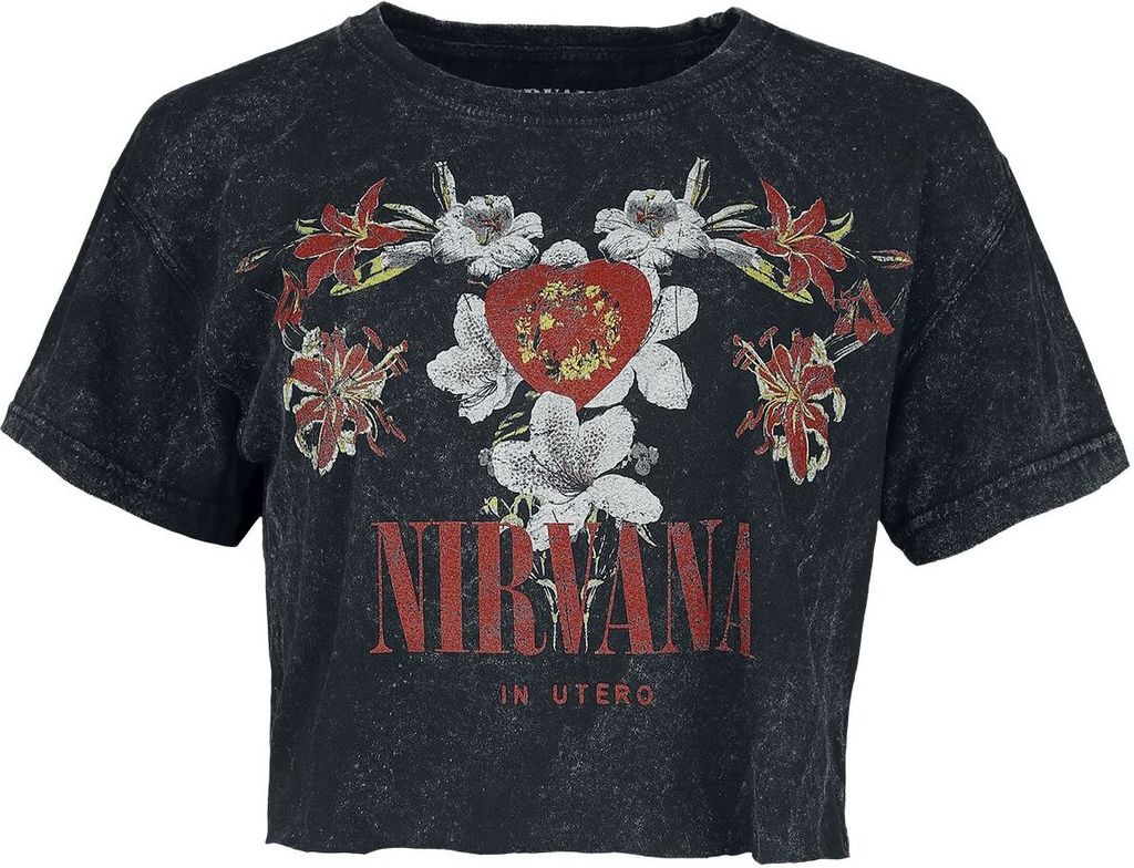 Nirvana T-Shirt Damen Flowers charcoal Band-Merch, Bands 100% Baumwolle L