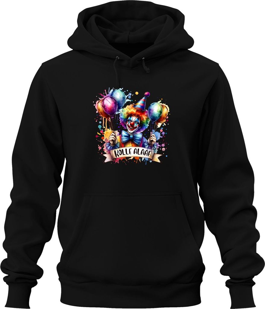 Kölle Alaaf Karneval Köln Clown Luftballons bunt Fasching Uni Hoodie Kapuzenpullover, Schwarz, L
