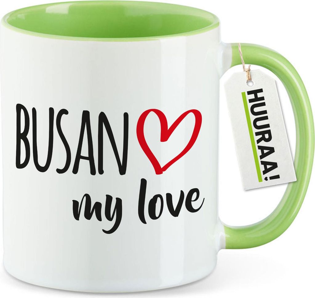 Huuraa Kaffeetasse Busan my love 330ml Grün Keramik Kaffeebecher Geschenkidee