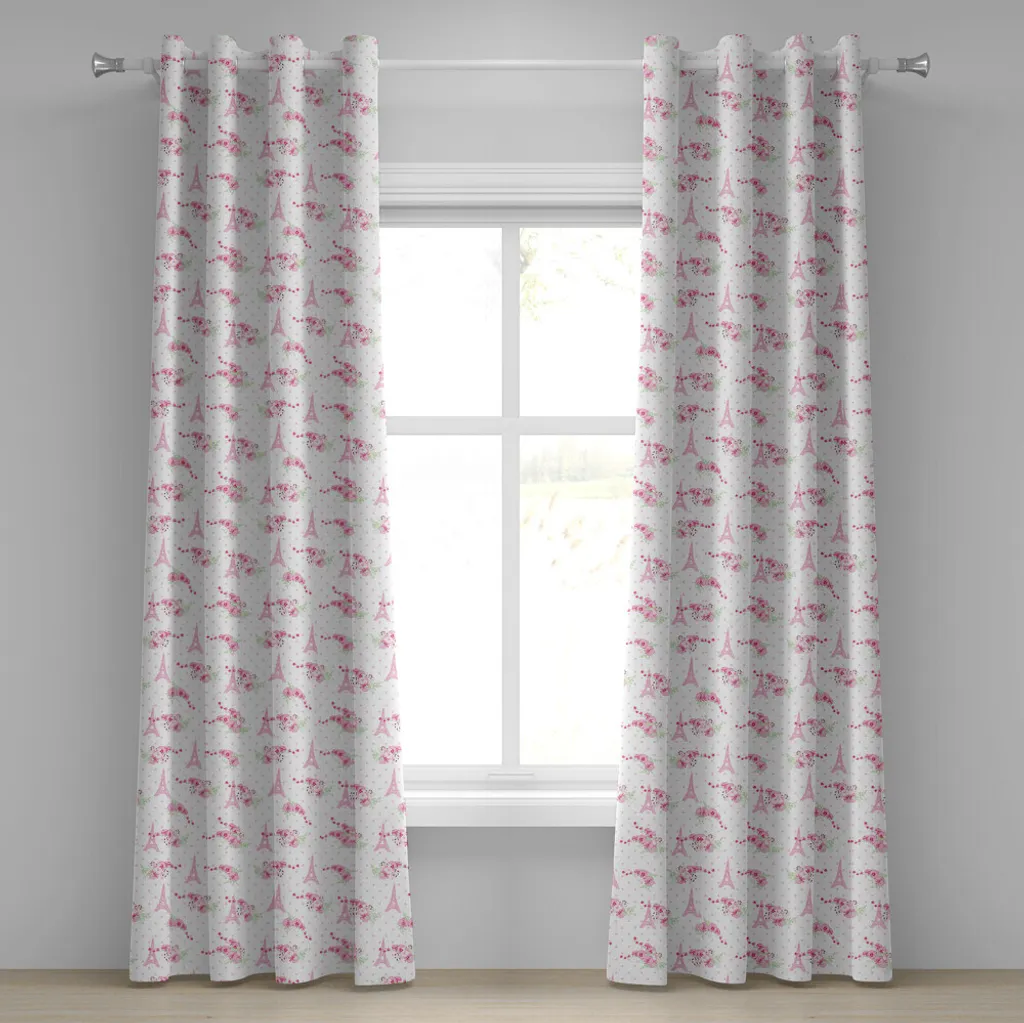 Rideau à Œillets sans plis Motif Eiffel Fleurs Roses 280x175cm Durable