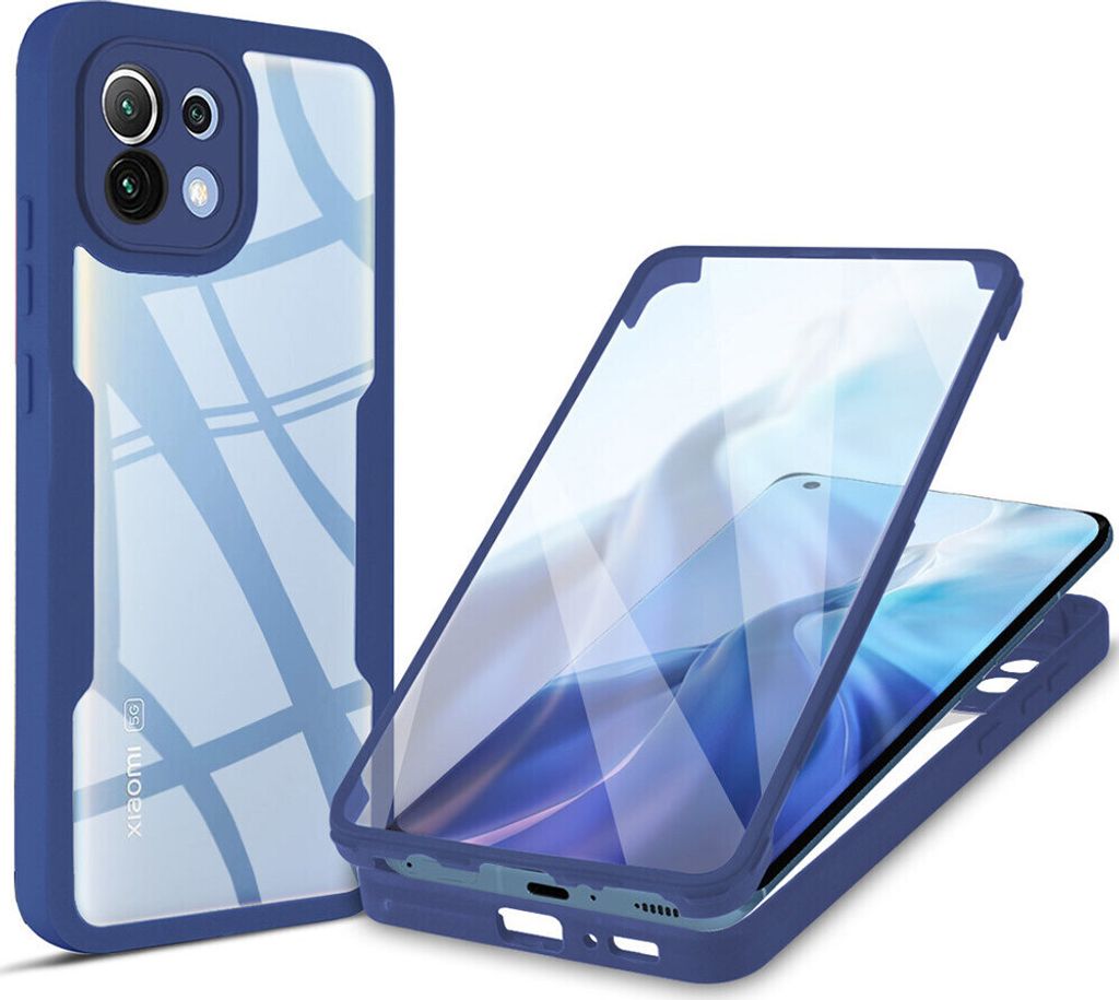 Xiaomi Mi 11 Schutzhülle, Eingebautem Displayschutz 360 Grad Komplettschutz Handyhülle für Xiaomi Mi 11 Blau