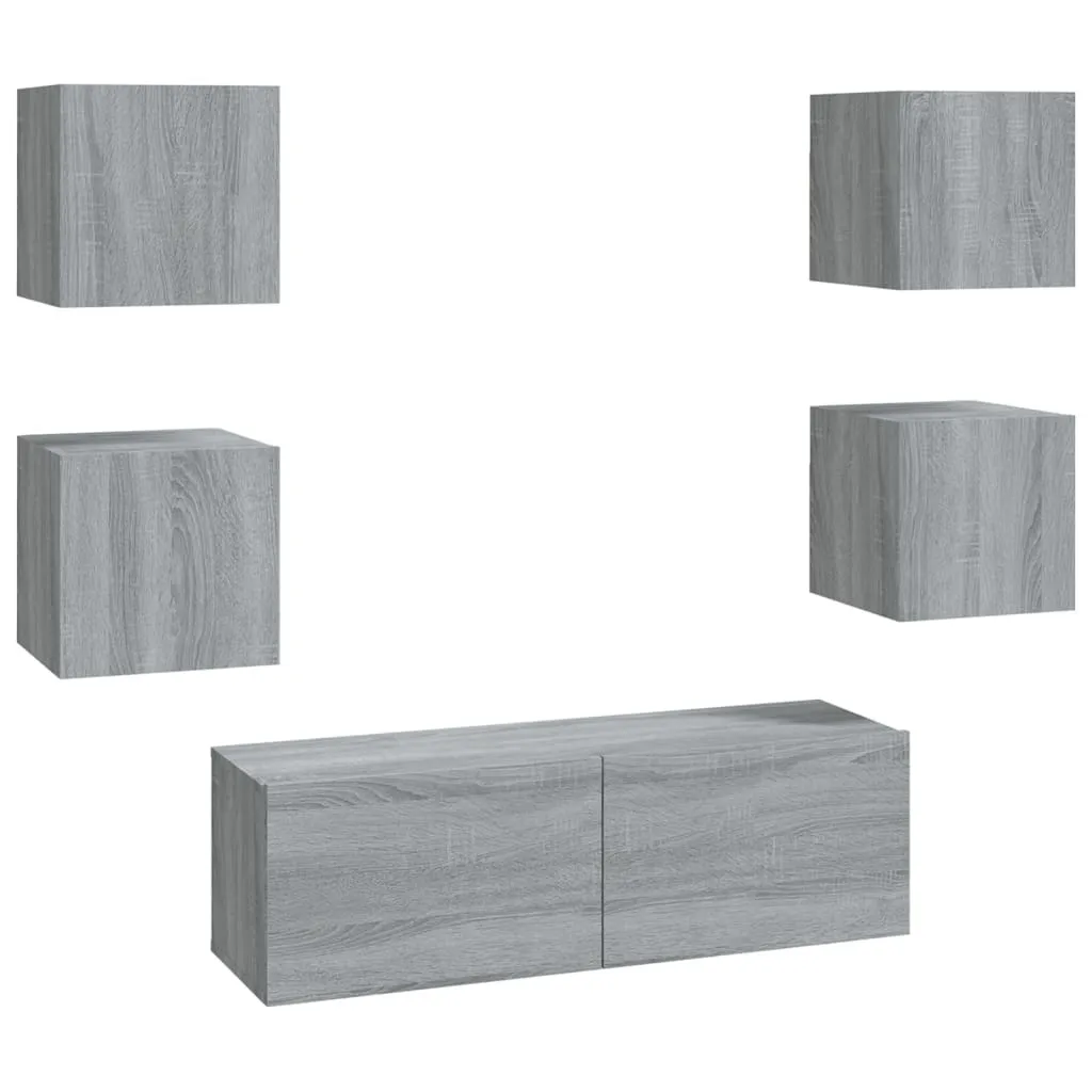 Set di pensili per TV in legno grigio Sonoma