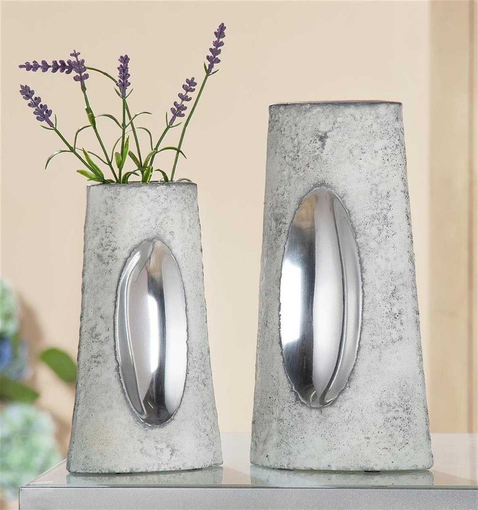 Gilde Alu Vase Basico VE 2 (B x H x L) 15 x 28 x 0 cm antik weiß, Zement Optik 2 Stück einer Größe