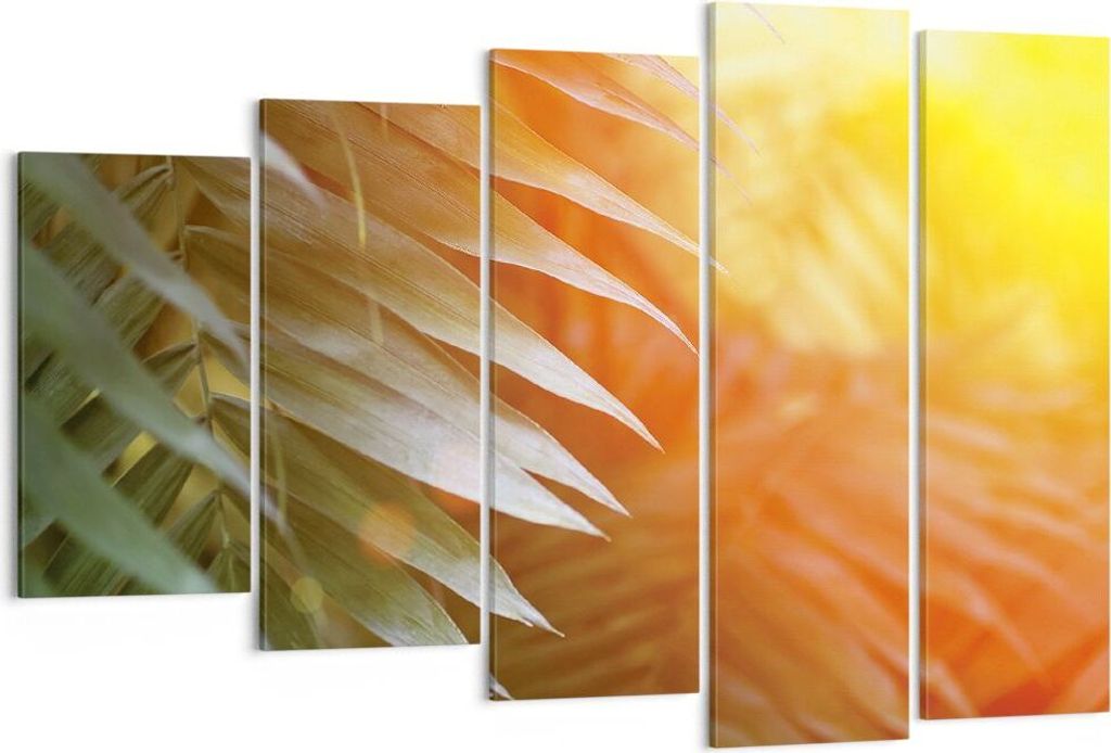 Bild auf Leinwand - Leinwandbild - 5 Teile - Exotisch Blätter Dämmerung - 150x100cm - Wand Bild - Wanddeko - Wandbilder - Leinwanddruck - Bilder ...