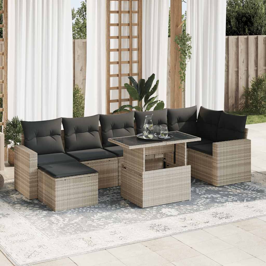 Maison Exclusive - 8-tlg. Garten-Sofagarnitur mit Kissen Hellgrau Poly Rattan