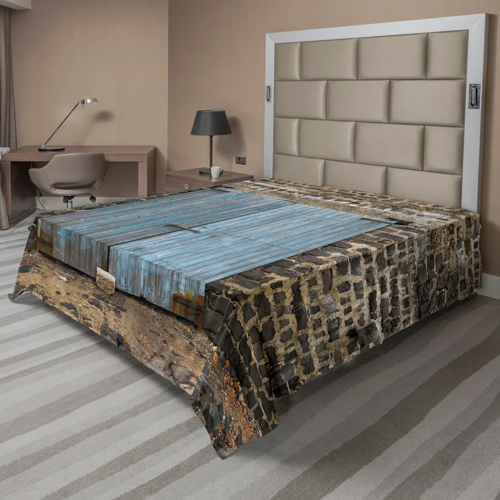 Drap Plat Confortable 275x260 cm Motif Grange et Paysage Médiéval