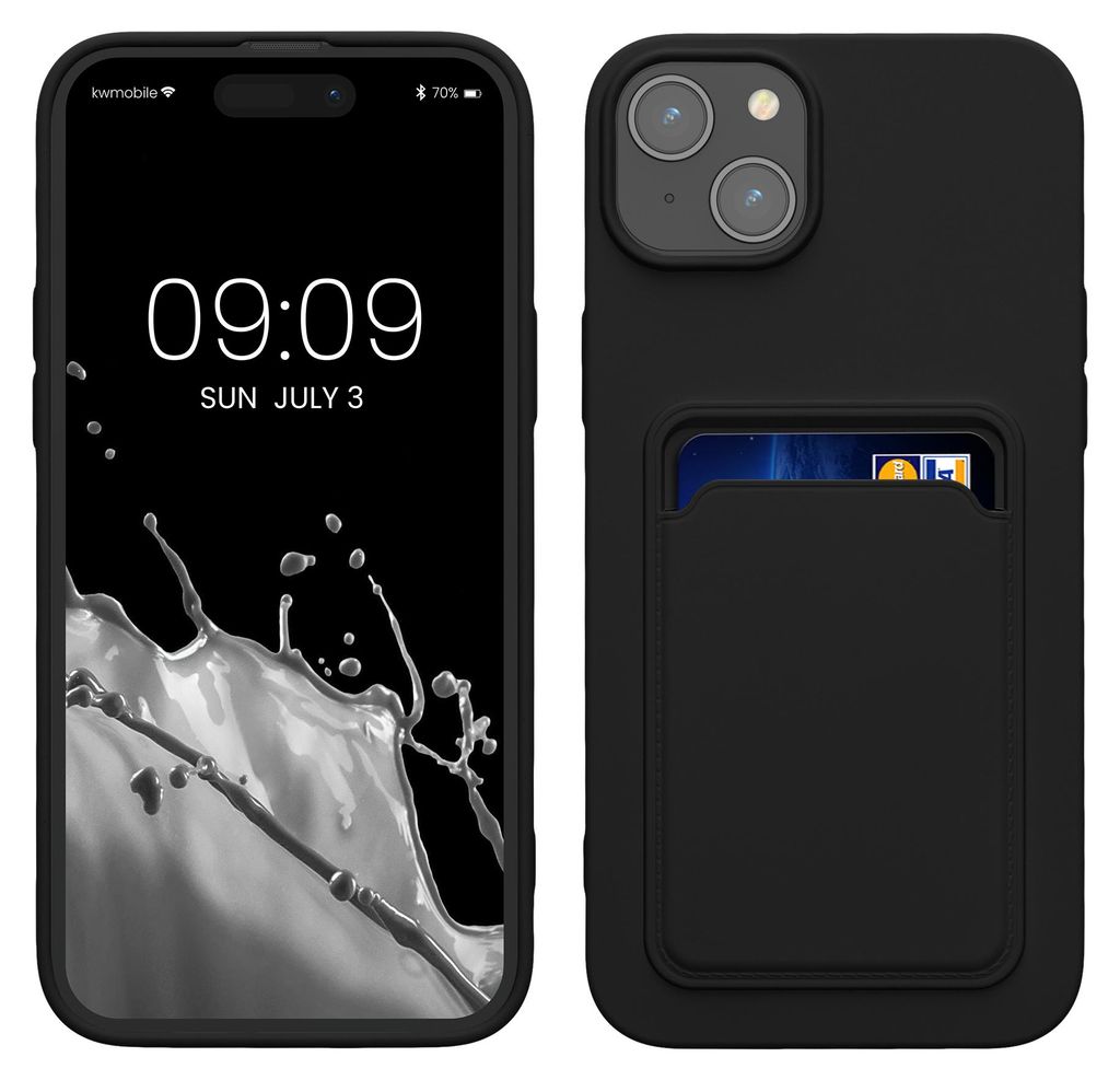 kwmobile Handyhülle für Apple iPhone 15 Plus Hülle mit Kartenfach - TPU Case - Kabelloses Laden - Schutzhülle Cover in Schwarz
