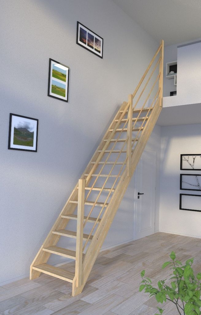 Holztreppe Korfu gerade-Holz-Holz Design Geländer-rechts-ohne Setzstufen