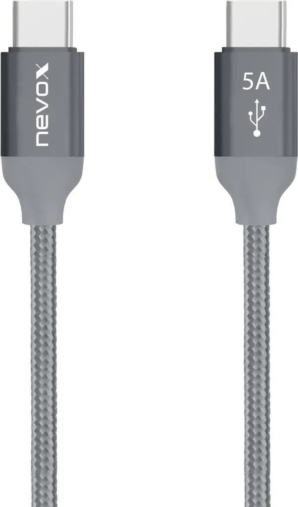 nevox 1654 Câble USB 2.0 vers USB C 2m Gris Argent pour Charge et Data