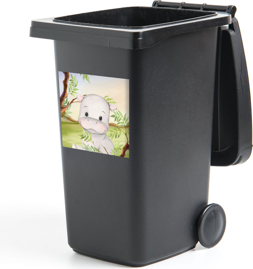 MuchoWow Mülltonnenaufkleber Nilpferd - Dschungel - Blätter 40x40 cm - Abfall-Aufkleber - Container - für Abfallcontainer