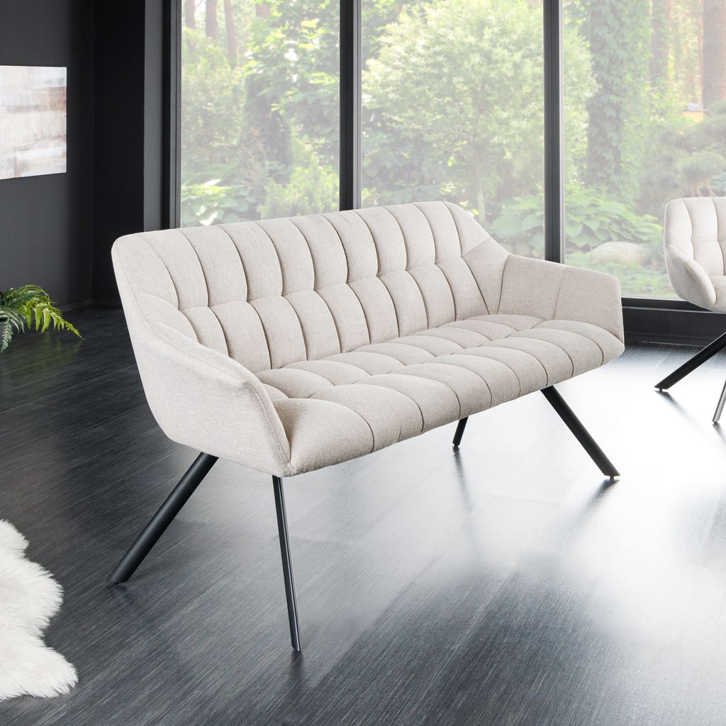 riess-ambiente Esszimmer Sitzbank PAPILLON 165cm champagner beige mit Lehnen schwarzes Metallgestell Dekobank Polsterbank