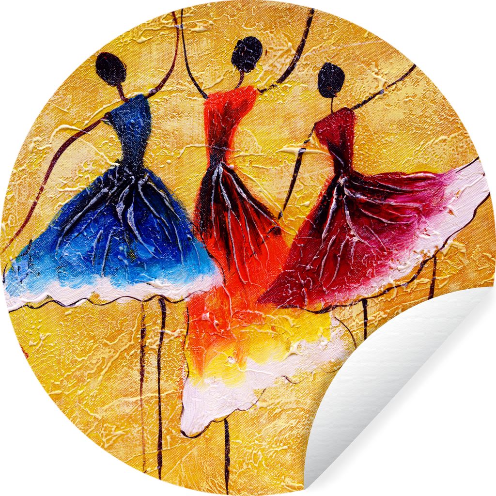 MuchoWow Runde Wandtattoo - Wandsticker Tapete Aufkleber Gemälde - Frauen - Kleid - Öl Ø 30 cm Selbstklebend und Repositionierbar - Wandaufkle...