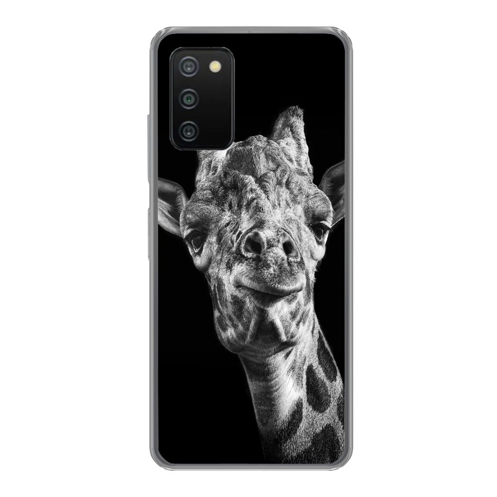 MuchoWow Handyhülle Schutzhülle Hülle für Samsung Galaxy A03s Giraffe - Tier - Schwarz - Weiß Silikon Softcase Handy Hülle - Schutz