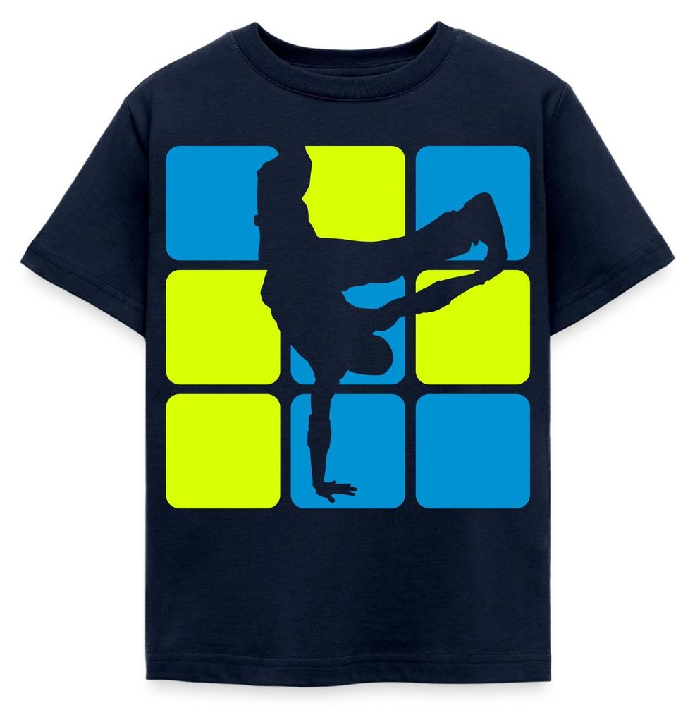 Spreadshirt Breakdance Breakdancer Silhouette Kinder T-Shirt, 110/116 (5-6 Jahre), Navy