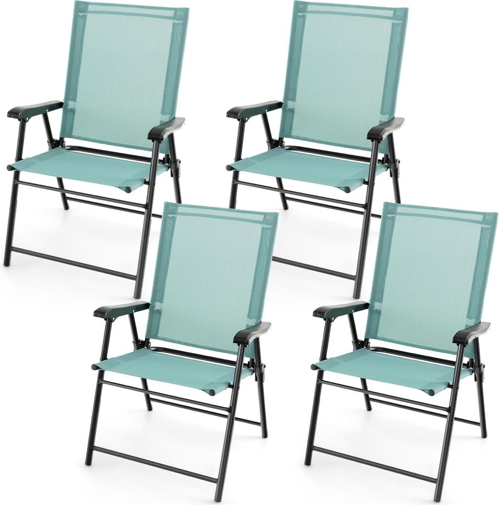 GOPLUS Gartenstuhl klappbar 4er Set, Balkonstuhl aus Metall bis zu 150kg, Klappstuhl tragbar mit Rückenlehne & Fußstütze, Minzgrün