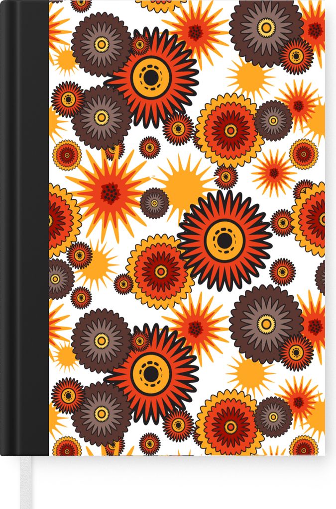 MuchoWow Notizbuch Tagebuch Haushaltsbuch Notebook A5 Design - Retro - Orange - Blumen - Notizblock - Notizheft - Notebook - Schreibblock - Papier