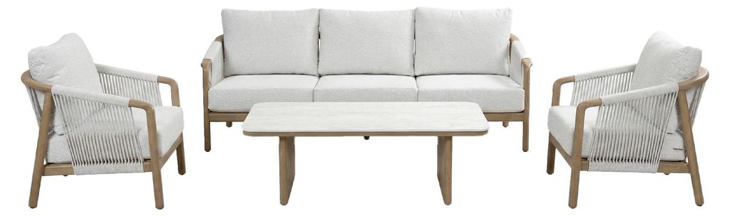 Sessel-Sofa Loungeset Murcia | 4-Teilig | Wood | Calm Naturel/Snow Sand | Aluminium und Rope