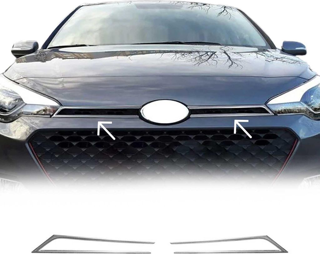 Kühlergrill Leisten Grillleisten für Hyundai i20 2014-2020 Edelstahl Silber 2tlg