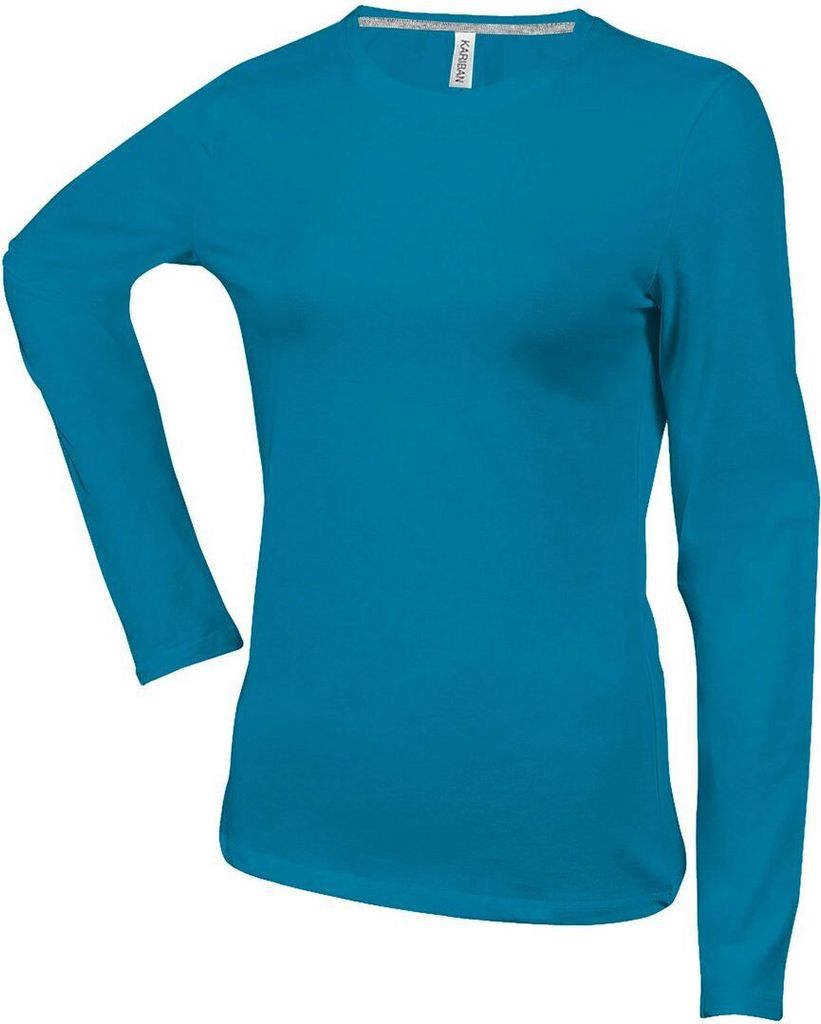 Kariban Damen Langarmshirt T-Shirt Longsleeve Shirt Baumwolle Rundhals, Größe:L, Farbe:Tropical Blue