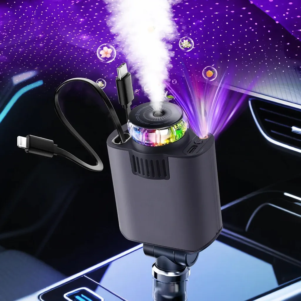 Chargeur voiture rapide pour trajet serein avec câble USB-C et diffuseur