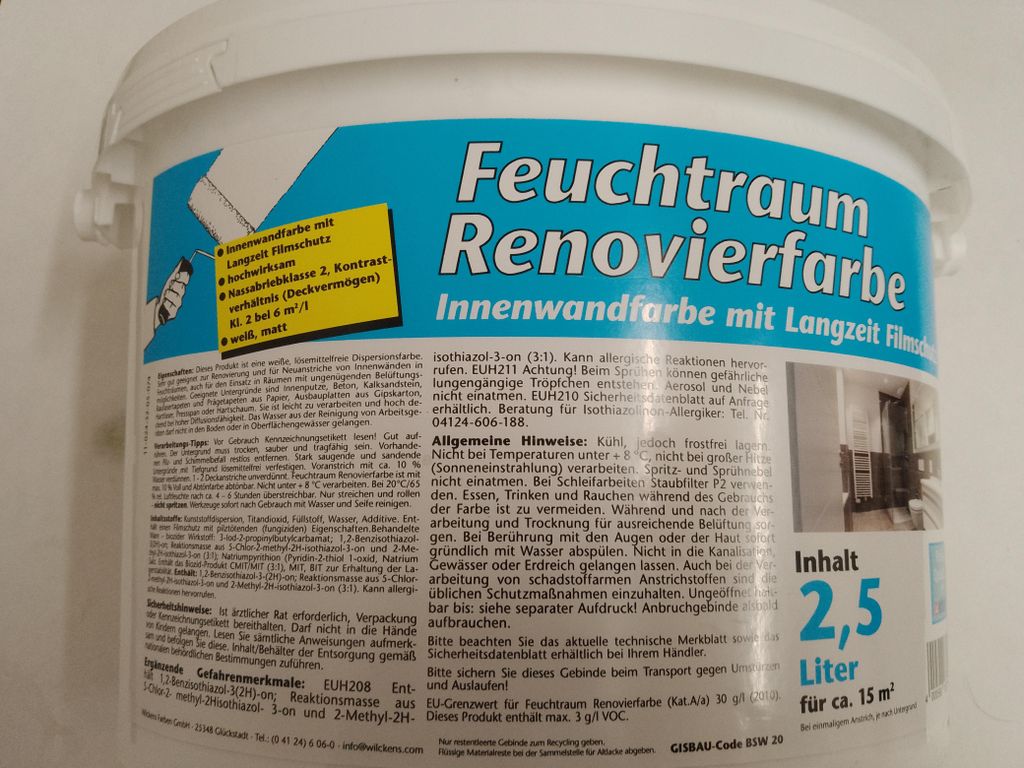 Feuchtraum Renovierfarbe 2,5 Liter weiss Produktbild 