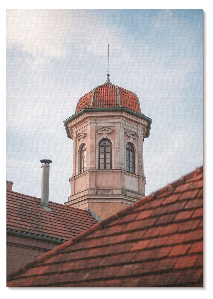 POSTER - 29x42 cm (A3) - Zeus - Rustikaler Turm, Ziegeldach, blauer Himmel - Wandbild für Wohnzimmer Schlafzimmer & Flur, Modernes Poster Wanddeko...