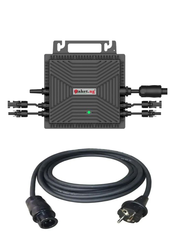 Paket.ag Wechselrichter 800 Watt. HSEU 800 D, 800 W für Balkonkraftwerke, WiFi, APP, Schuko Kabel 5m. 1500 Stunden unter Wasser getestet.
