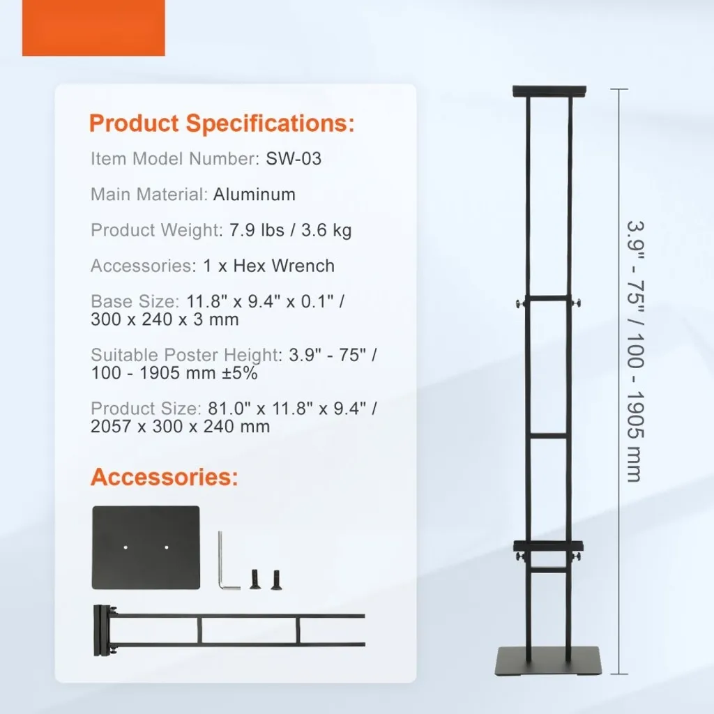 Porte-enseigne double face avec base antichoc - Support réglable 190cm