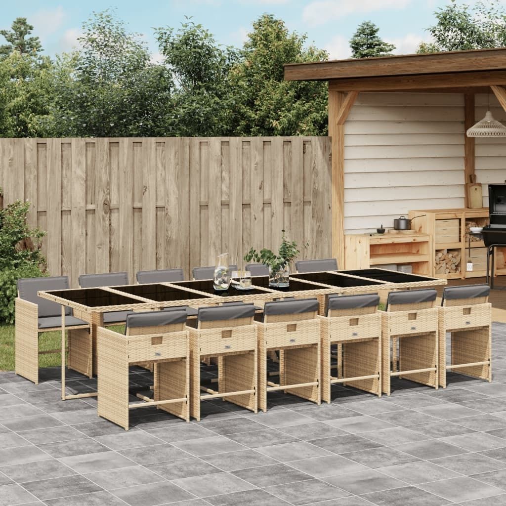 Maison Exclusive - 13-tlg. Garten-Essgruppe mit Kissen Beigemischung Poly Rattan