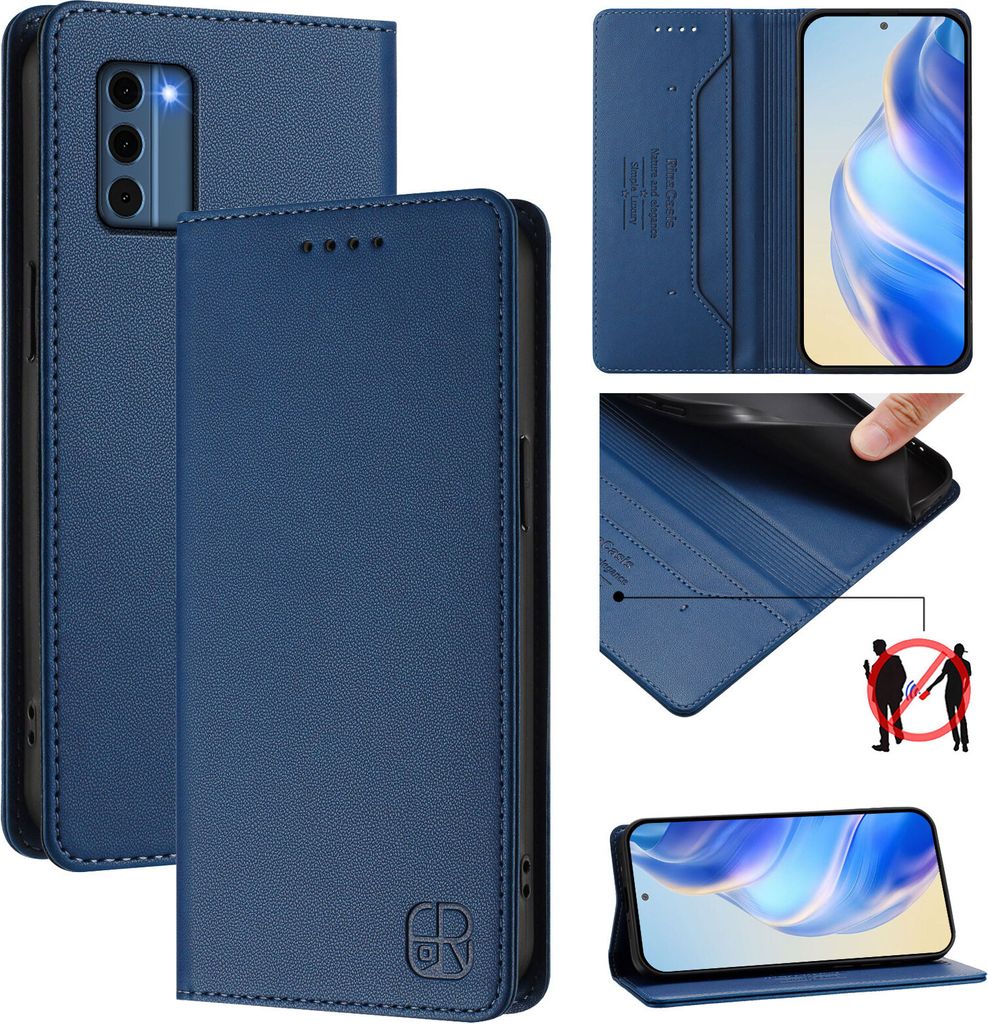 Lederhülle für Nokia C300 Hülle Flip Brieftasche Kartenfächern Ständer Schutzhülle Blau