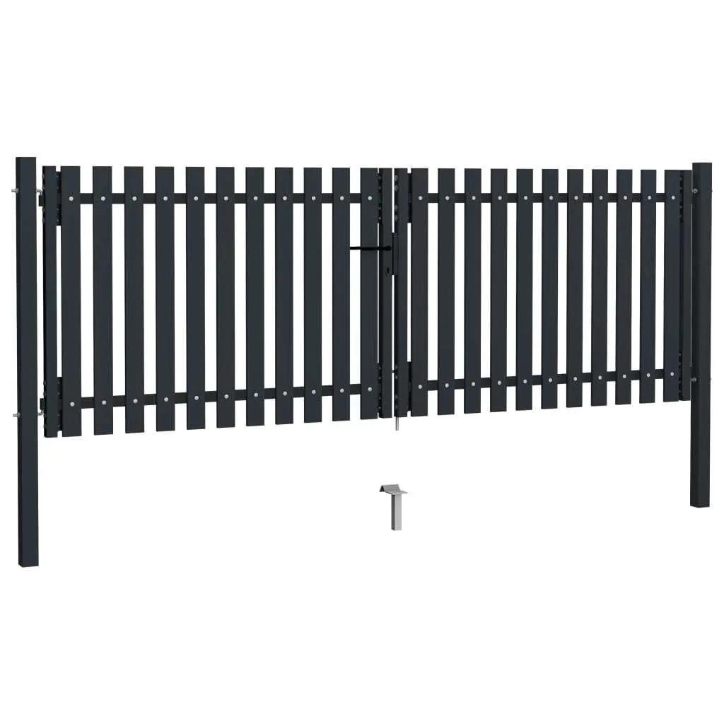 Portail de jardin double 306x125 cm en acier robuste gris anthracite