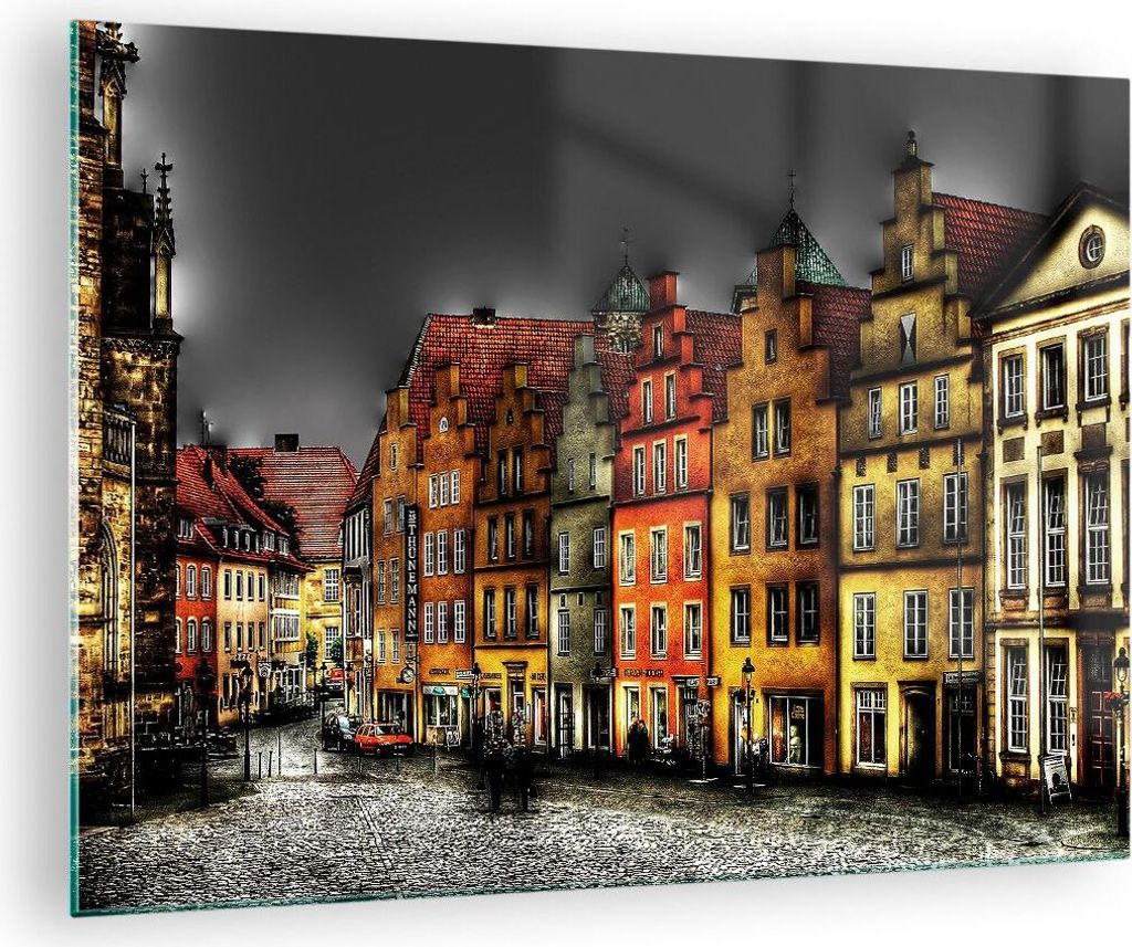 Bilder auf glas - Bunte Häuser historische Denkmäler - 70x50cm - Glasbilder - Wandbilder - Kunstdruck - zum Aufhängen bereit - Wanddekoration au...