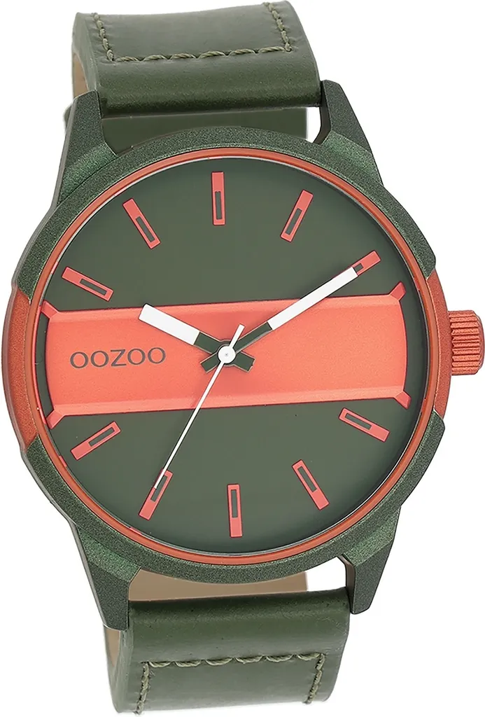 Oozoo orologio da uomo in pelle orologio analogico al quarzo bracciale verde Timepieces D2UOC11318 - 1