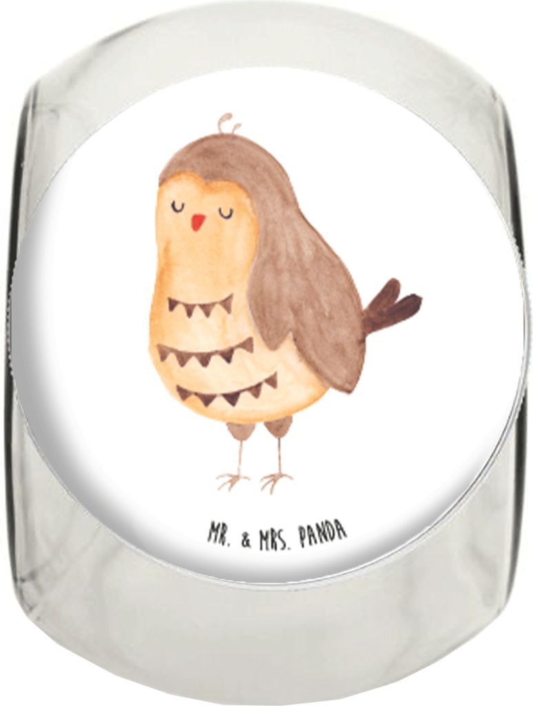 Mr. & Mrs. Panda Kaffeedose Eule Zufrieden L 870ml - Weiß - Geschenk, glasbehälter, Müde, Waldtier, glücklich, Owl, aufbewahrungsglas, Vorratsb...