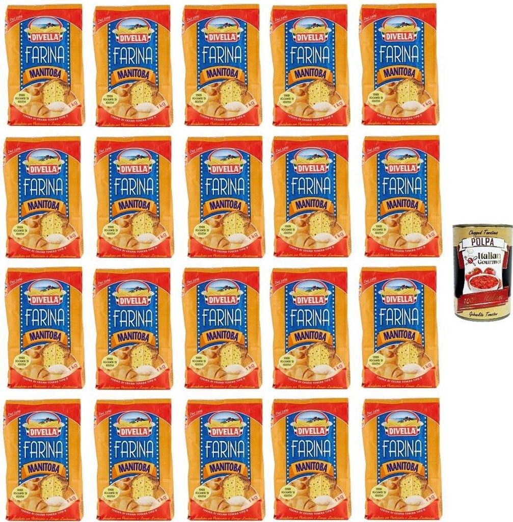 20x Divella Farina Manitoba Manitoba-Mehl 1 kg + Italian Gourmet polpa 400g