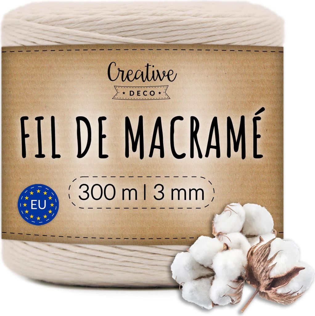 Creative Deco 3mm x 300m Corde Macramé Fil de Coton Beige - Image du produit 