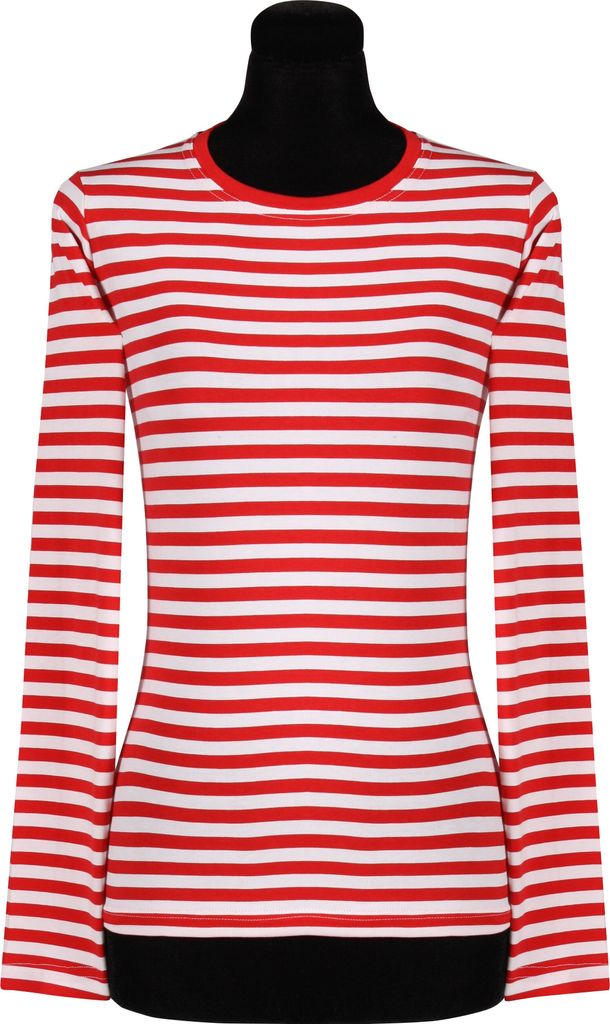 T2976-0502-M rot-weiß Damen Langarm tailliert Ringelshirt Produktbild 