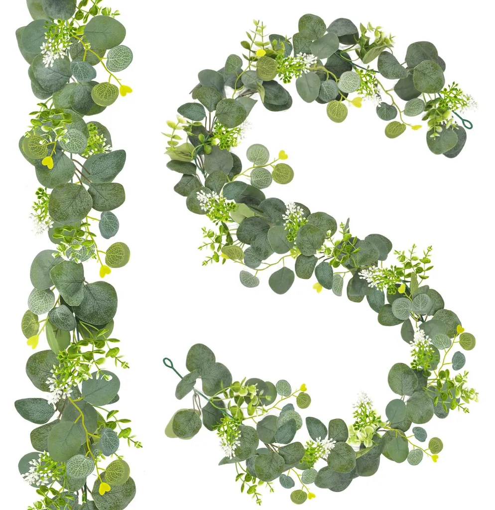 Couronne d'eucalyptus 1,8 m avec feuilles retombantes lot de deux