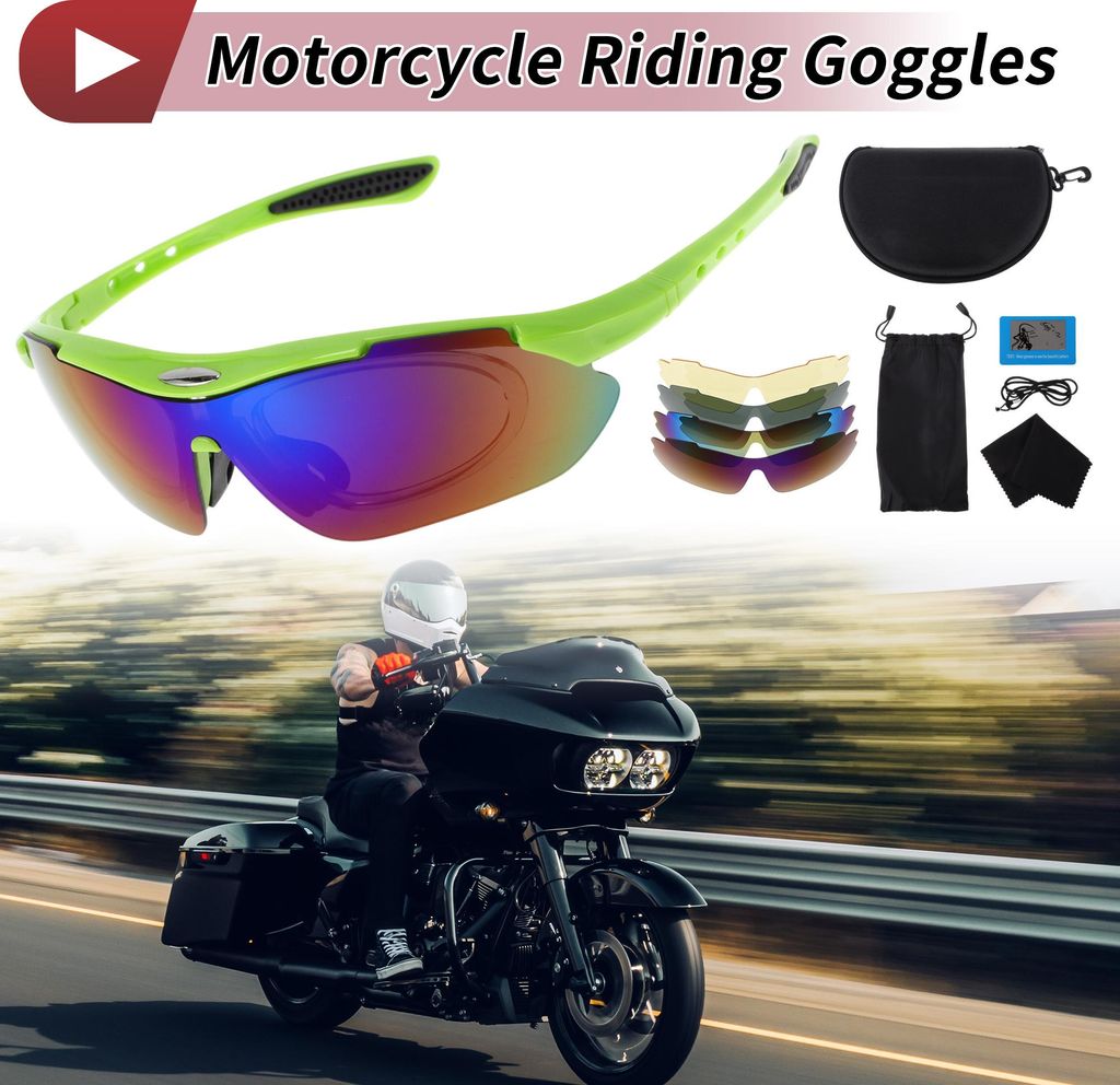 1 Satz Motorradbrille PC Tri-Acetat Cellulose PC Outdoor Sportsonnenbrille Für Motocross Dirt Bike ATV Grüne Linse Grün Schwarzer Rahmen