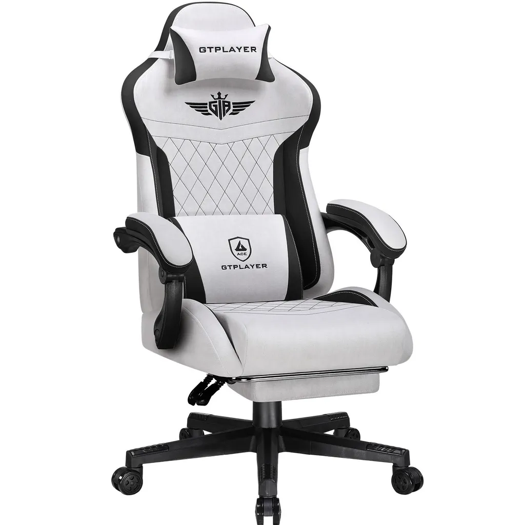 Chaise Gaming GTPLAYER en Tissu Gris Anti-Mal de Dos Charge Max 150kg