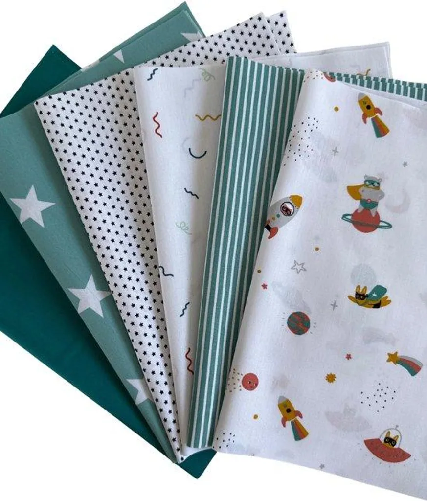 Lot tissu coton pétrole 25x35 cm : 12 coupons résistants et souples