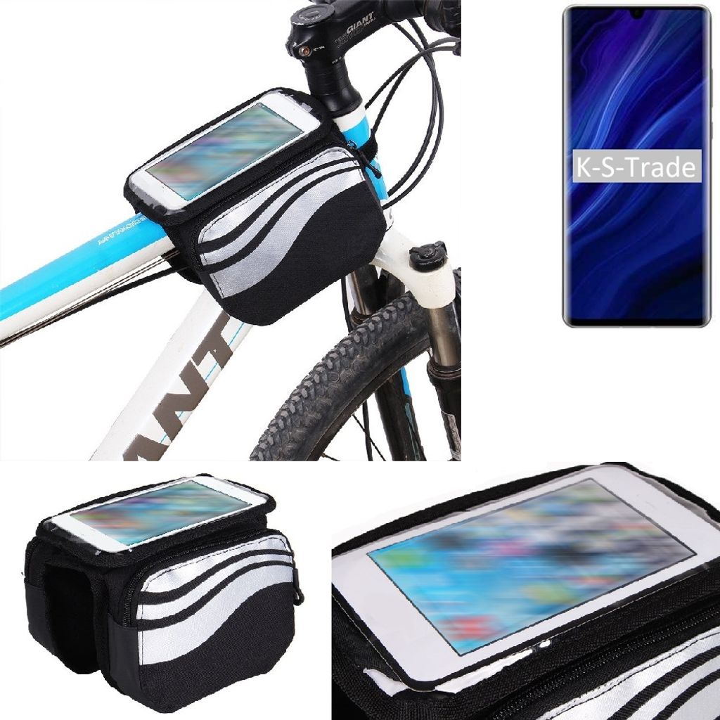 K-S-Trade Rahmentasche Fahrrad-Halterung kompatibel mit Huawei P30 Pro New Edition Rahmenhalterung Fahrrad Handyhalterung Fahrradtasche Handy