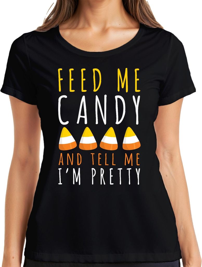 Feed Me Candy And Tell Me I'm Pretty Halloween CandyCorn Kinder Damen T-Shirt, Schwarz, M