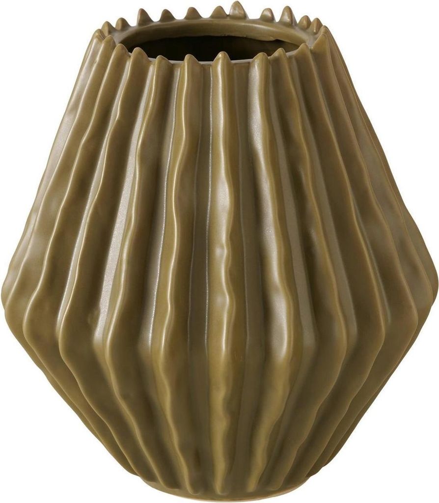 Vase - H 20 cm - Grün - Steinzeug - matt - plissierte Oberfläche